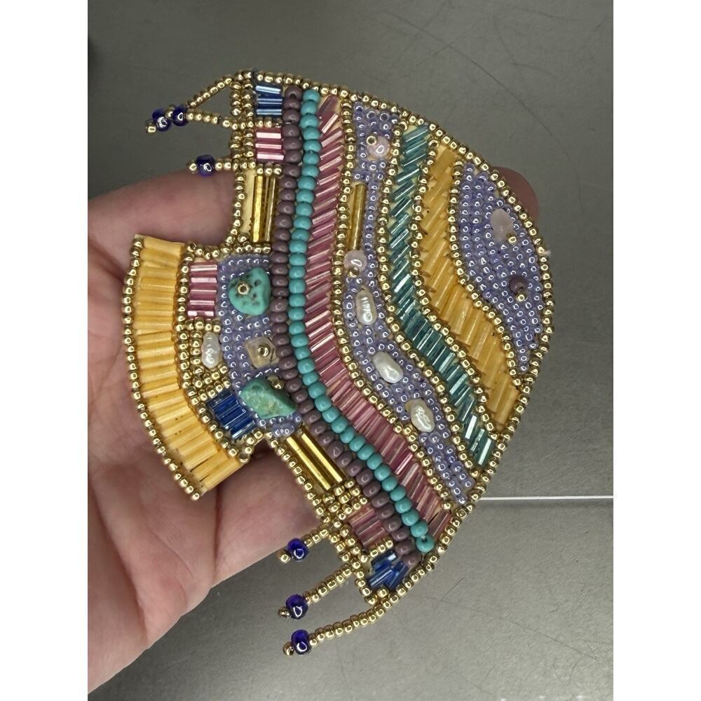 Vintage Fish Pin Brooch Sea Beach Pastel Beaded Large Art To Wear